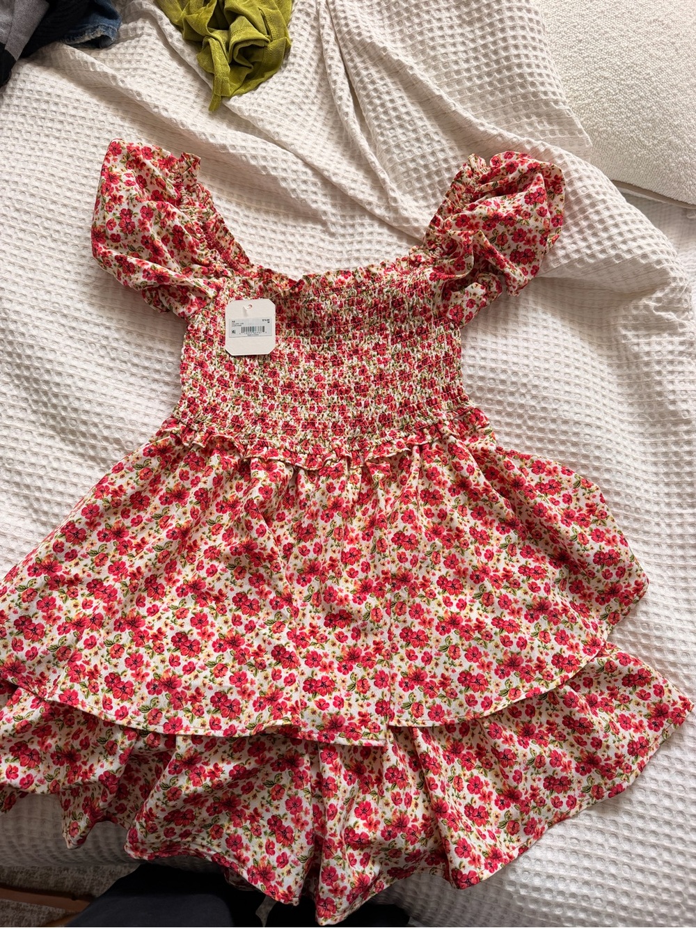 Altar'd State Cream Floral Smocked Jumpsuit with Pink Roses